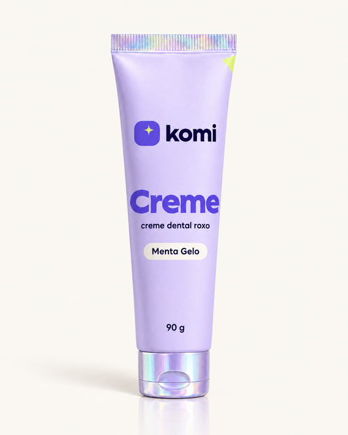 Creme Komi roxo Menta Gelo, tubo lilás de 90 g