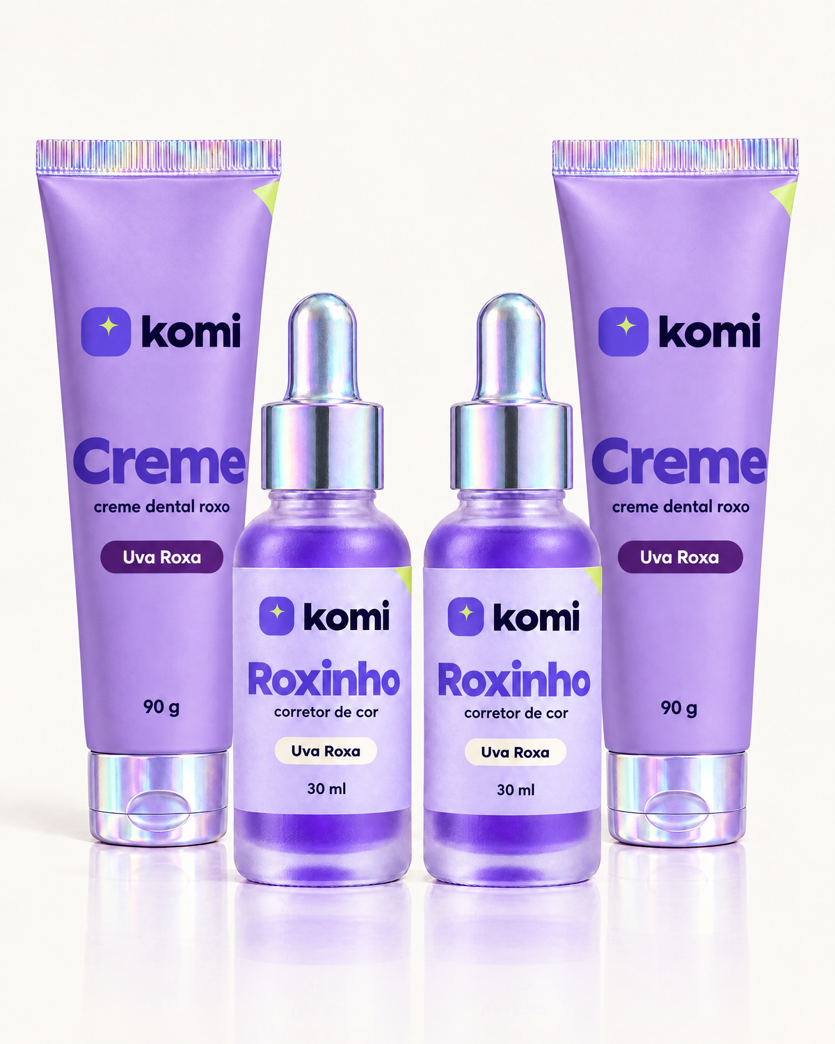 Kit Dupla Roxa Komi: dois Roxinhos e dois Cremes Komi Uva Roxa, pra dividir