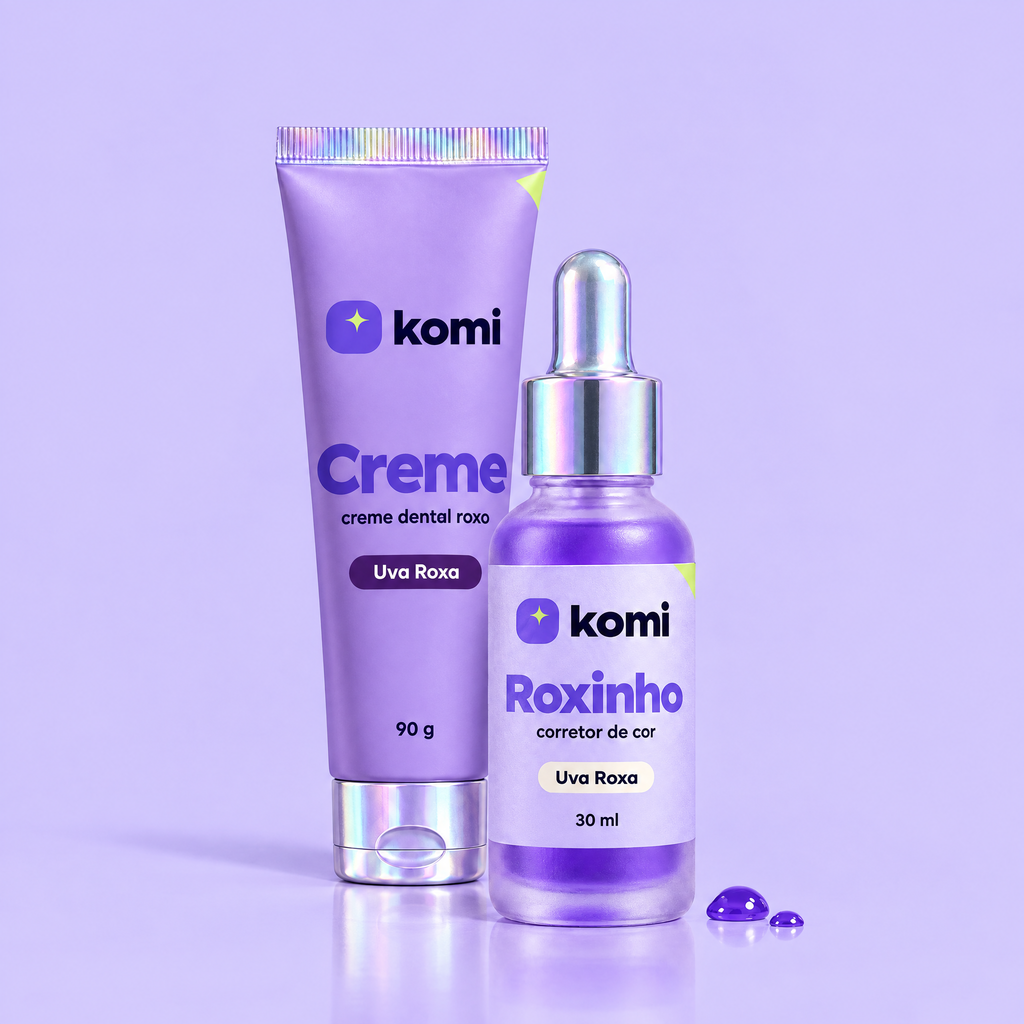 Rotina Roxa Komi: Creme Komi Uva Roxa e Roxinho com duas gotas roxas