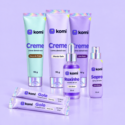 Clube Komi: três Cremes Komi, Roxinho, Sopro e dois sachês de Gole
